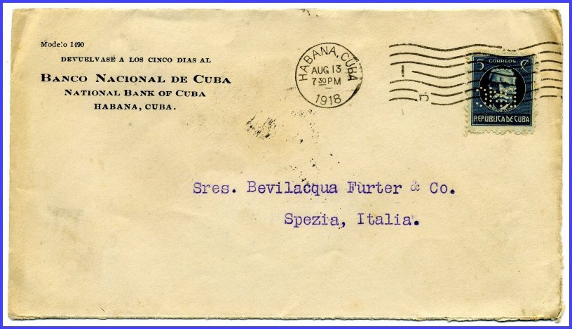 1918 BNC Perfin Cover