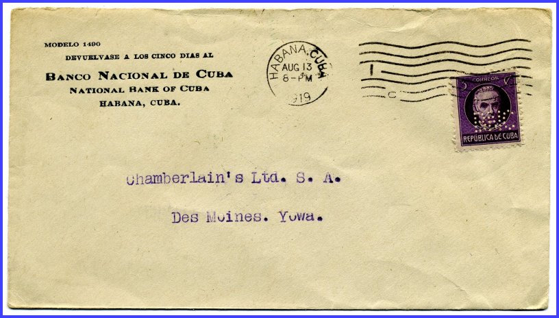 1919 BNC Perfin Cover