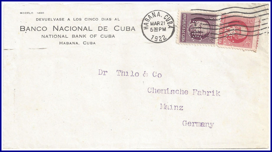 1922 BNC Perfin Cover