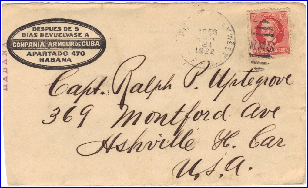 1922 CA Perfin Cover