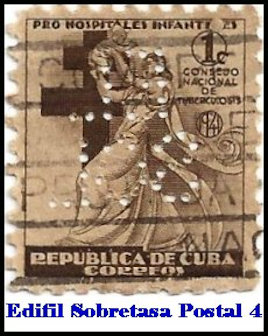 EL SOL Edifil Sobretasa 4 perfin stamp