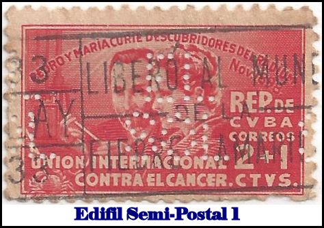 EL SOL Edifil Semipostal 1 perfin stamp