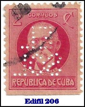 EL SOL Edifil 206 perfin stamp