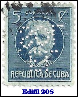 EL SOL Edifil 208 perfin stamp