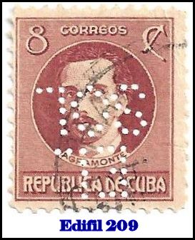 EL SOL Edifil 209 perfin stamp