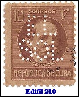 EL SOL Edifil 210 perfin stamp