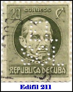 EL SOL Edifil 211 perfin stamp