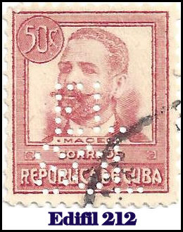 EL SOL Edifil 212 perfin stamp