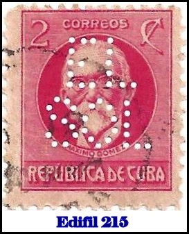 EL SOL Edifil 215 perfin stamp