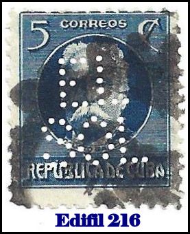 EL SOL Edifil 216 perfin stamp