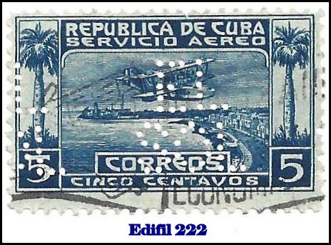 EL SOL Edifil 222 perfin stamp