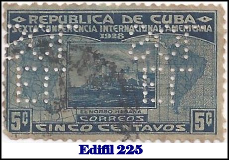 EL SOL Edifil 225 perfin stamp