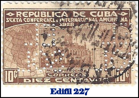 EL SOL Edifil 227 perfin stamp