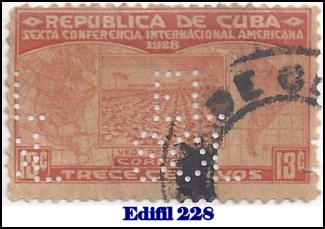 EL SOL Edifil 228 perfin stamp