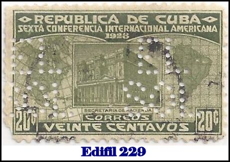 EL SOL Edifil 229 perfin stamp