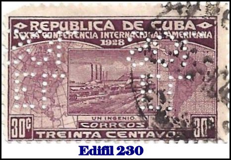 EL SOL Edifil 230 perfin stamp