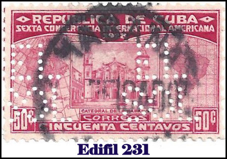 EL SOL Edifil 231 perfin stamp
