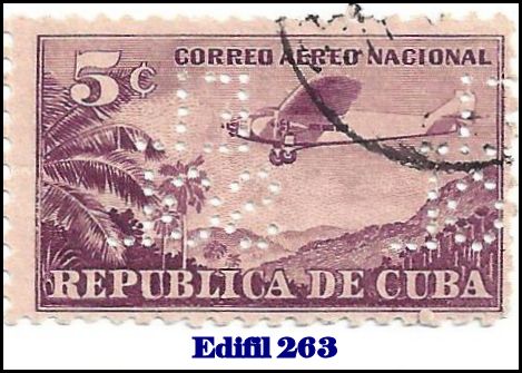 EL SOL Edifil 263 perfin stamp