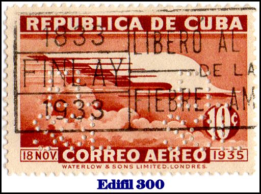EL SOL Edifil 300 perfin stamp