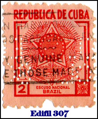 EL SOL Edifil 307 perfin stamp