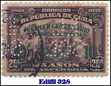 EL SOL Edifil 328 perfin stamp
