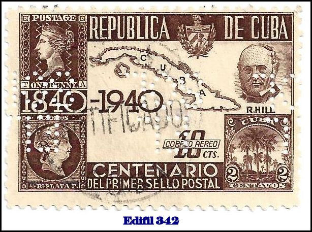 EL SOL Edifil 342 perfin stamp
