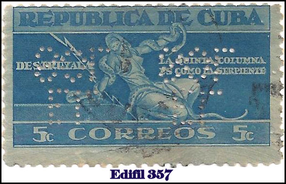 EL SOL Edifil 357 perfin stamp