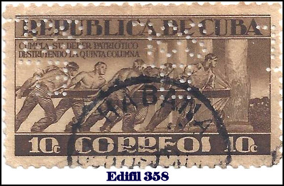 EL SOL Edifil 358 perfin stamp