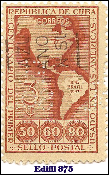 EL SOL Edifil 375 perfin stamp