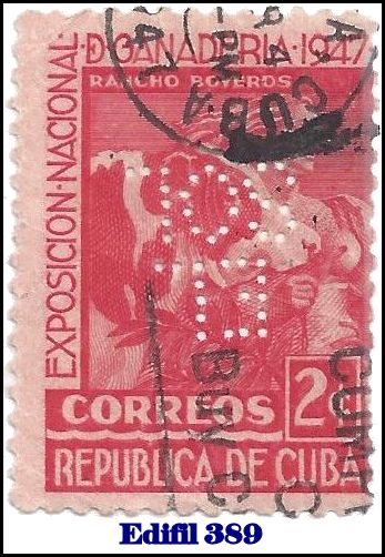 EL SOL Edifil 389 perfin stamp