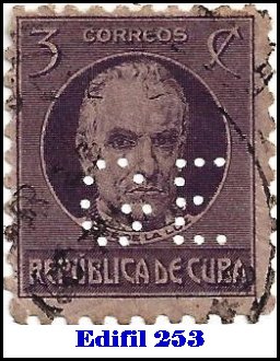 GE Edifil 253 perfin stamp