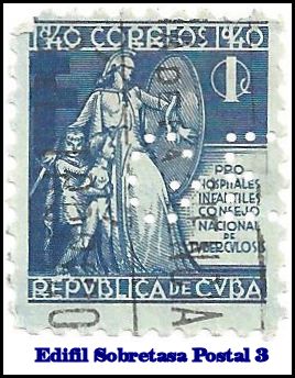 GE Edifil PostalTax 3 perfin stamp