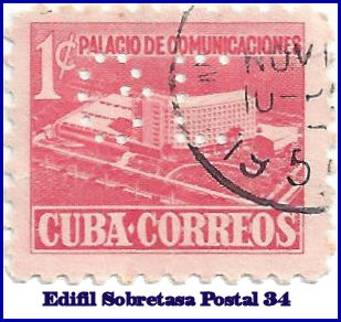 GE Edifil PostalTax 34 perfin stamp