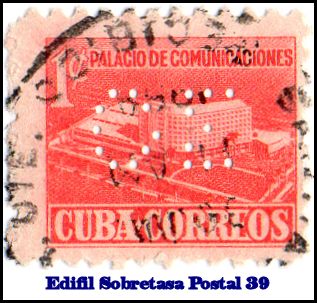 GE Edifil PostalTax 39 perfin stamp