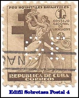 GE Edifil PostalTax 4 perfin stamp