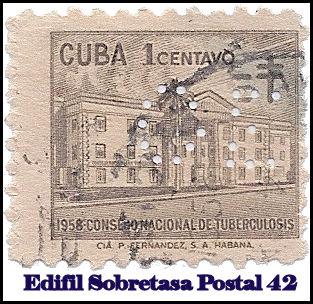 GE Edifil PostalTax 42 perfin stamp