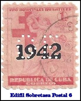 GE Edifil PostalTax 6 perfin stamp