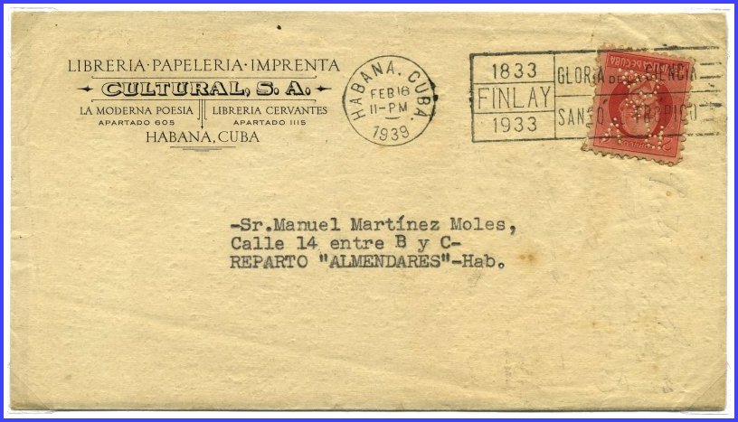 1939 RVCo Perfin Cover