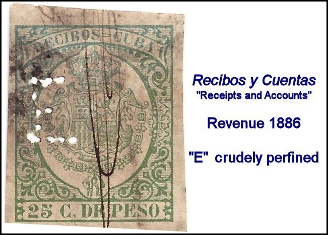 E perfin on 1886 Revenue Stamp