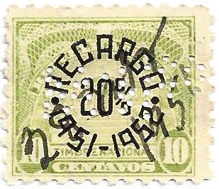 W.Nco perfin on revenue stamp