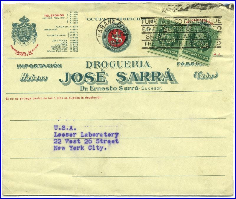 1920 SARRA Perfin Cover