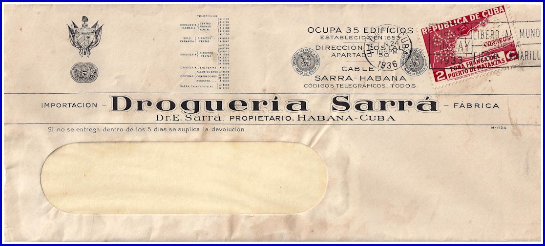 1936 SARRA Perfin Cover