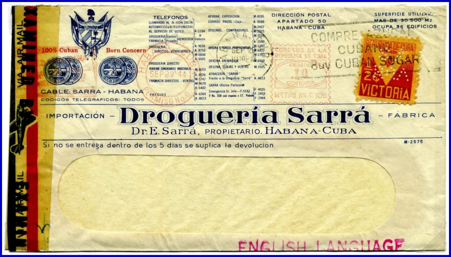 1944 SARRA Perfin Cover