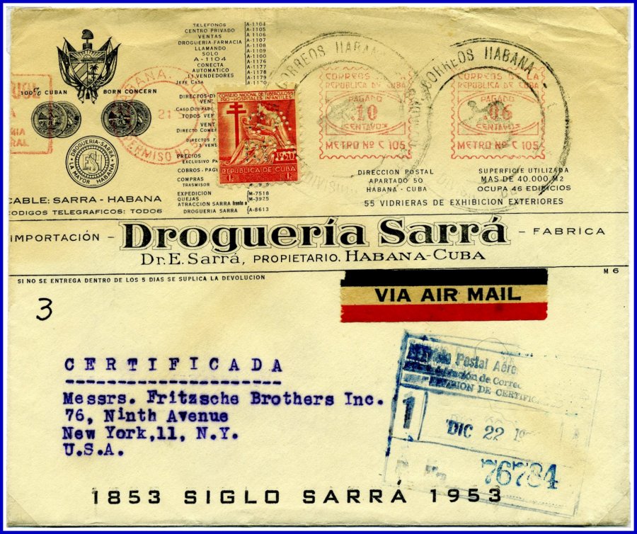 1950 SARRA Perfin Cover