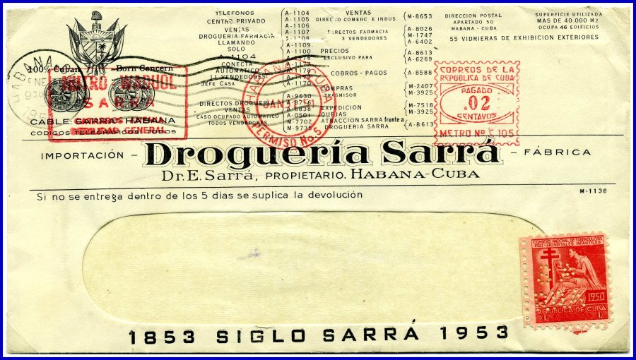 1951 SARRA Perfin Cover