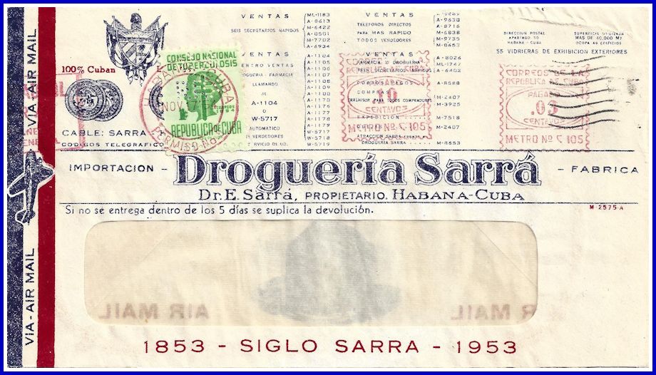 1954 SARRA Perfin Cover