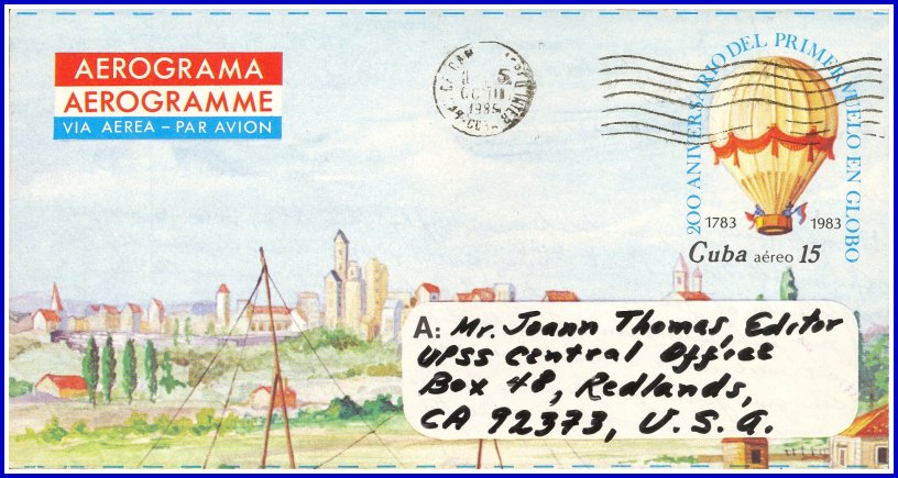 1983 - 200th Anniversary of First Balloon Flight in the World Aerogram - used to California, USA