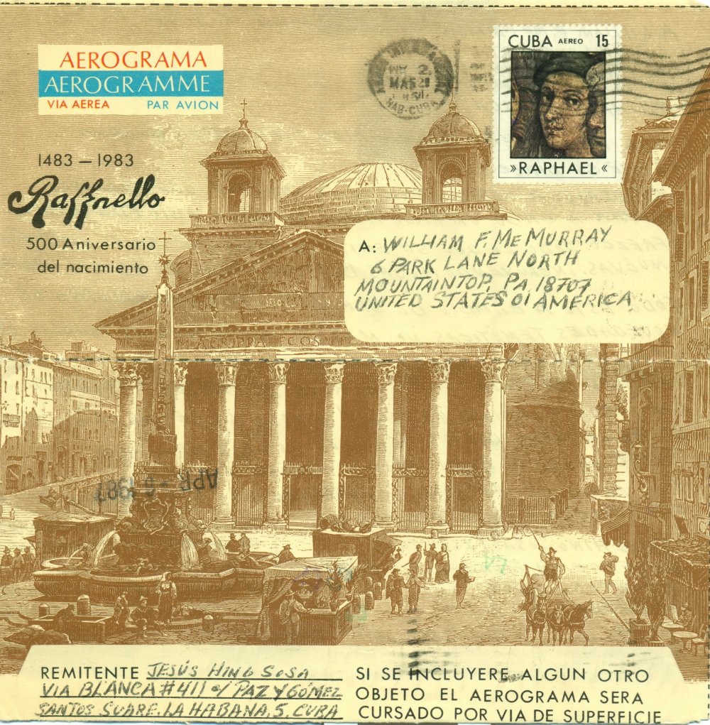 1983 - 500th Anniversary of the birth of Raphael aerogram used