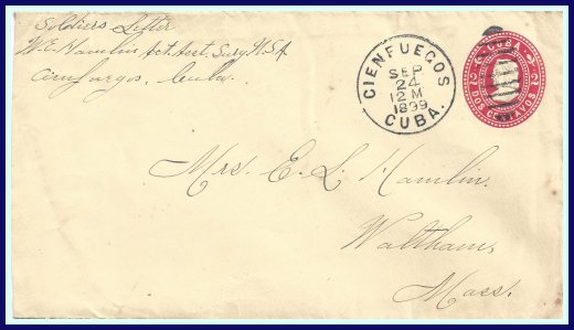 1899 - 2 cent Columbus- used to Waltham, Massachusetts