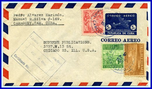 1949 - 5 centavos blue on white airmail